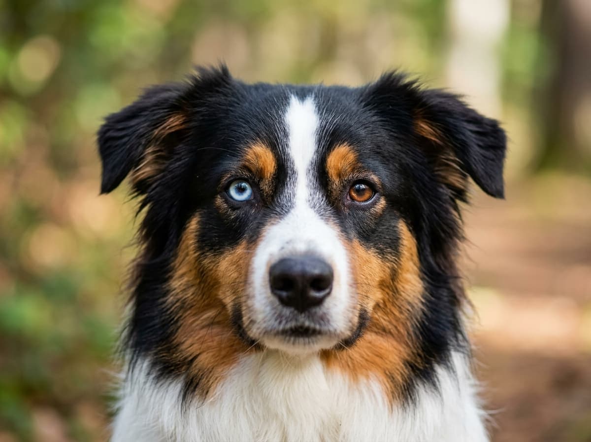 Australian shepherd walking on leash beside its owner