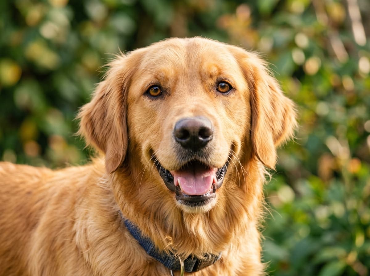 Golden retriever lying comfortably on a thin floor mat