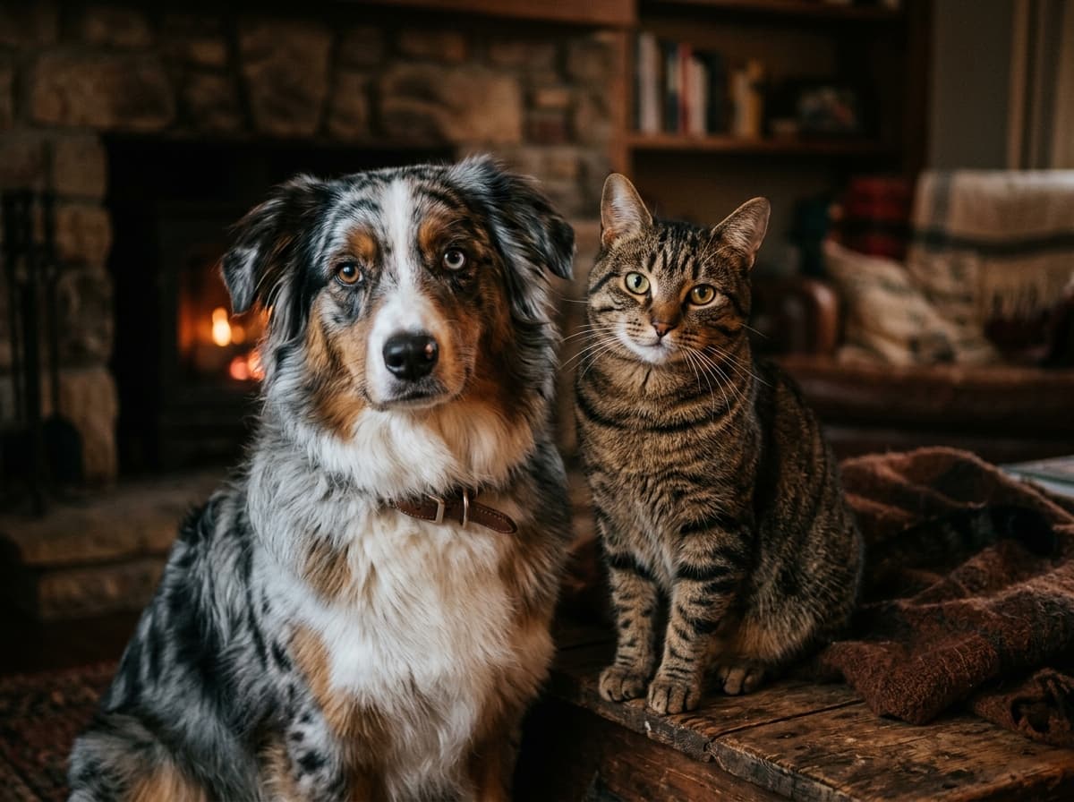 A pet parent opening a delivery with their dog